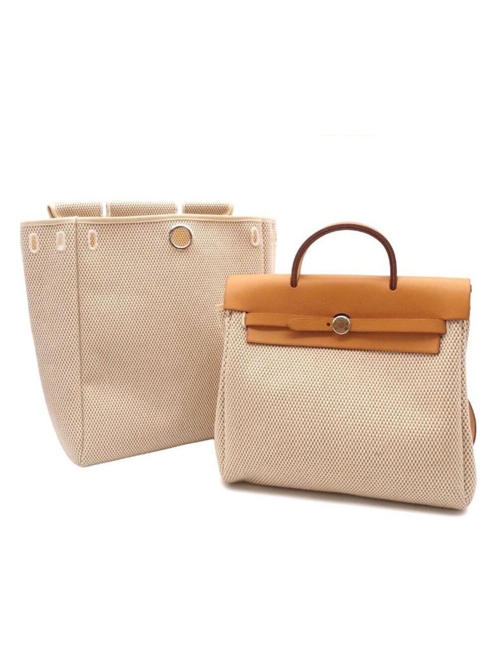 Hermes Herbag a Dos PM Natural Silver Toile Vache Backpack